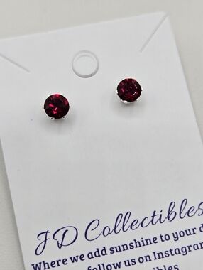 Swarovski Crystal Elements Silver Stud Earrings Ruby Red 1 Carat Prom Wedding